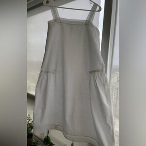 Antique White Cotton Lace Shift full slip nightgown nightwear w hip gathers SZ L